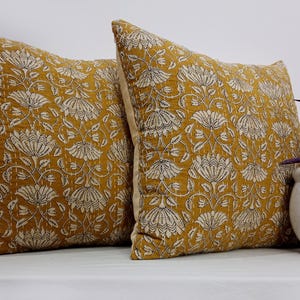 Handmade Kantha Pillow Cover: Floral Hand Block Print Cotton Cushion