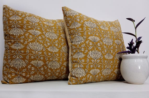 Premium Pillows Cushion Cover Customize Size Shames Pillows, Hand block Print  Handmade Kantha Work Hand stitched Pillow, Boho Pillowcase