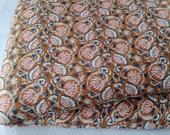 Hand Block Printed Cotton Fabric, Floral Print, Indian Textile