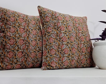 Kantha Kissen Hand Block Print Kissenbezug: Handgemachter Kantha Kissenbezug aus genähter Baumwolle