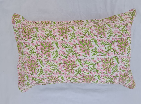 2 Pieces Beautiful Handblock print Floral Print Pillow Covers Cotton Fabric 20x26 Inches Size Natural Colour