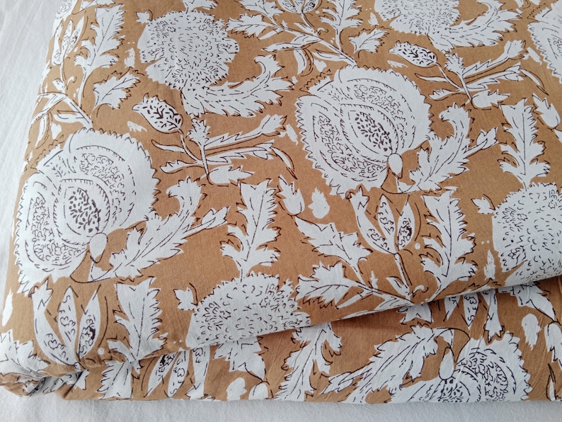 Block Print Cotton Fabric | Floral Upholstery Sewing Material image 2