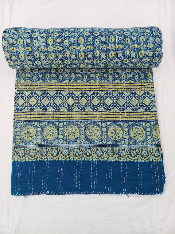 Ajrak or Ajrakh is a unique block printed textile. It displays special traditional designs and patterns Ajrak Vintage design kantha quilt