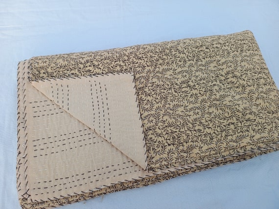 Block Print Kantha Quilt: Floral Cotton Bedding
