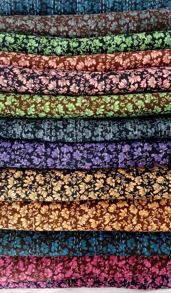 Handmade Kantha Quilt, Vintage Floral Block Print Bedding Vintage Bedding Quilt Gorgeous Quilt that has the Perfect Vintage look