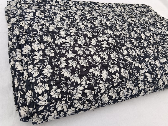 Julia Design Kantha Quilt Handblock Print Black& white floral Kantha Indian Netural Colour Indian inspired Bedding Hand Stitched Rural quilt