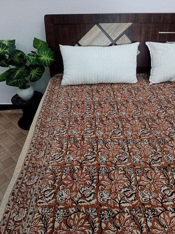 Hand Block Print Kantha Quilt: Floral Indian Cotton Bedding