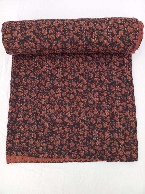 Premium Indian Kantha Print Flower Quilt Bedding Bedspread Queen Boho Bedding Quilt Kantha Kantha Quilted Bedding, Soft Cotton Home Blanket