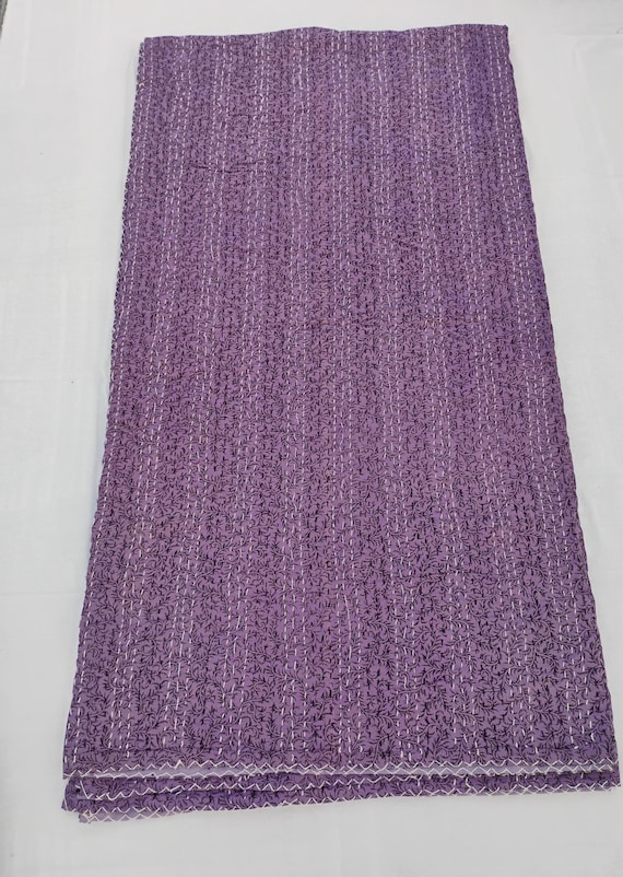 Purple Floral Kantha Quilt: Hand-Stitched Indian Cotton Bedspread