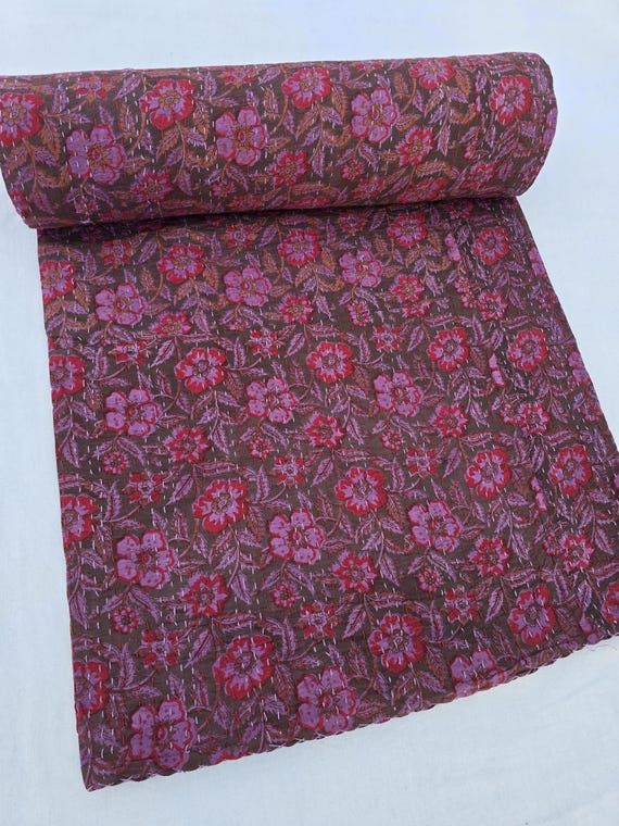Indian Quilt Purple Floral Handmade Kantha Vintage Quilt Gorgeous Quilt that has the Perfect Vintage Look