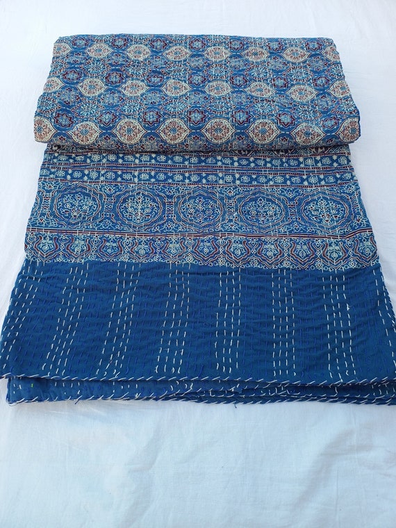 Ajrak or Ajrakh is a unique block printed textile. It displays special traditional designs and patterns Ajrak Vintage design kantha quilt