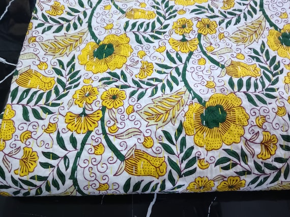 Floral Kantha Quilt Handblock Print floral Kantha Indian Netural Colour Indian inspired Bedding Hand Stitched quilts for sale handmade