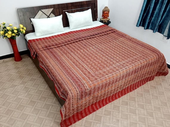 Ajrak or Ajrakh is a unique block printed textile. It displays special traditional designs and patterns Ajrak Vintage design kantha quilt