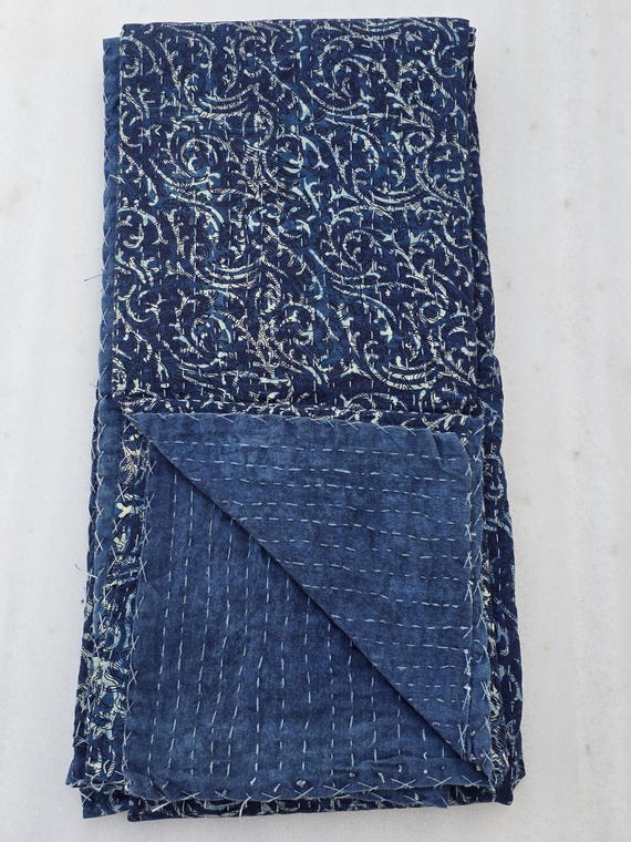 Blue and Vintage Blue Indigo Quilt indigo Queen Bedding homemade blue quilt preppy blue blanket