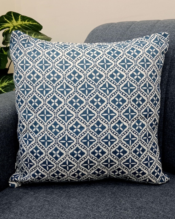 2 Pieces 16x16 inches Handblock print Floral Print Cushion Covers Cotton Fabric 1 pair 16x16 Inches Size Handblock print Natural Colour