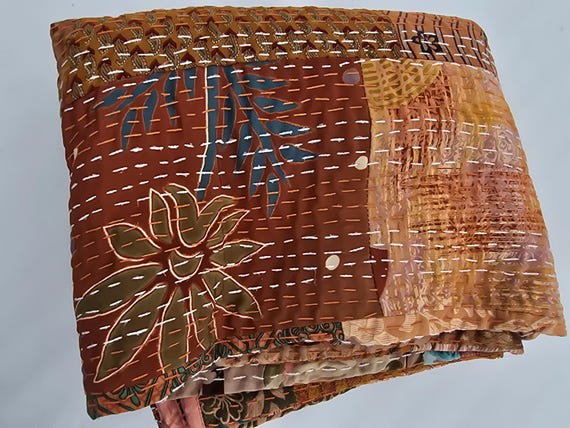 Indian Silk Patola Patchwork Handmade Kantha Quilt Assorted Patchwork Kantha Handmade Vintage Quilts Assorted Vintage style vintage design