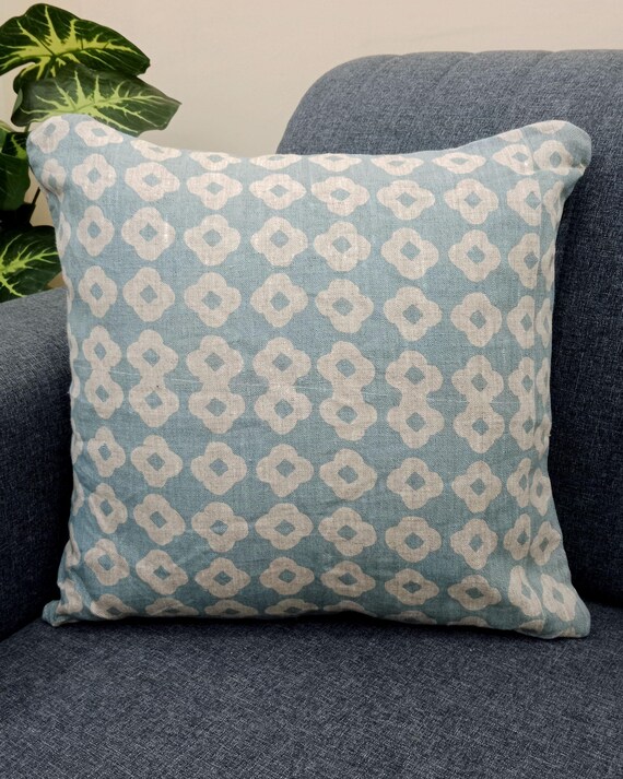 2 Pieces 16x16 inches Handblock print Floral Print Cushion Covers Cotton Fabric 1 pair 16x16 Inches Size Handblock print Natural Colour