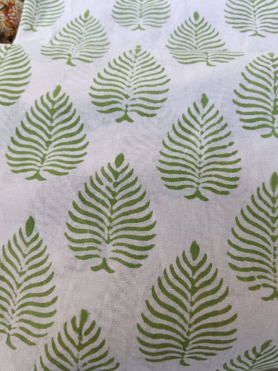 Green Leaf Hand blocked Cotton fabric print block printed light weight fabric upholstery fabric cotton fabric Kid's Crafting preppy