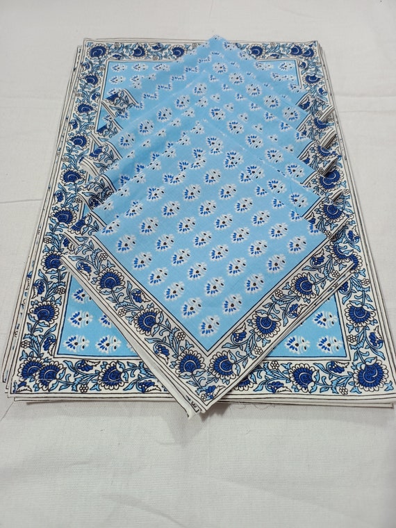 Hand Block Printed Premium Matching Napkins for 6 Seater with Premium Table Mat Set Hand Block Print