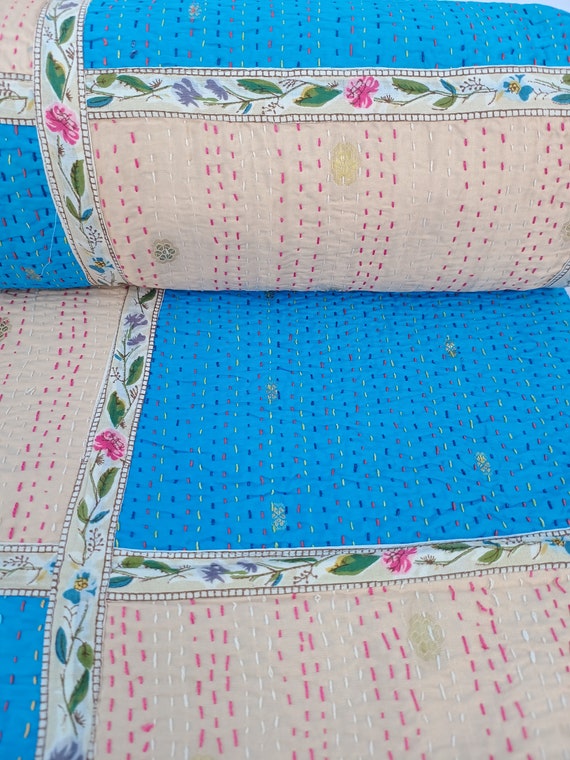 Patchwork Quilt Kantha Quilt Handmade Vintage Quilts Assorted Bedding Throw Blanket Bedspread Quilting Mixed Hippie Quilts AandETextileHouse