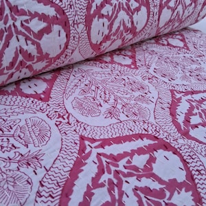 Pink Hand Block Print Kantha Quilt Pink And White Flowers Quilt Indian Kantha Pink Handmade Queen Pink Quilt Pink and White Quilted Throws