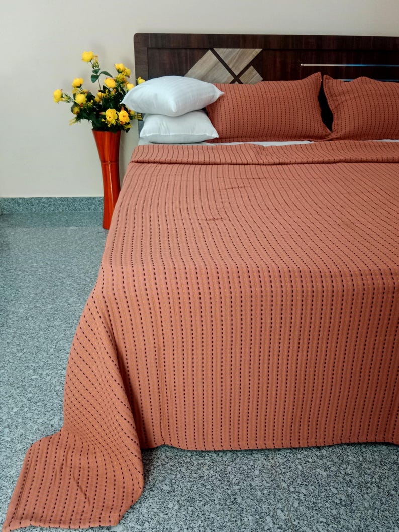 Reversible Jaipuri Razai: Soft Cotton Filled Kantha Quilt, Queen Size Quilt +2 Pillow Cover image 3