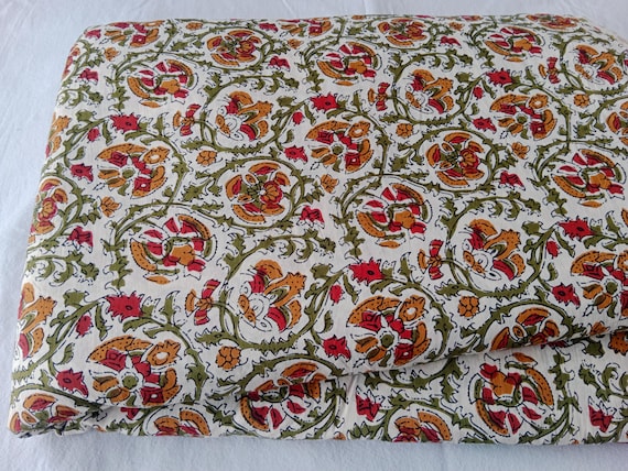 Hand Block Print Fabric, Floral Cotton, Indian Fabric, Sewing Material, Dressmaking Fabric, Jaipur Handblock Print, Natural Vegetable Dyes