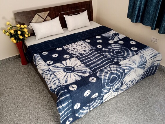 Batting Cotton Quilt Blankets Indian Reversible Quilt Handmade Jaipuri Razai Soft Jaipuri Quilt Queen Size Quilt, Indian Cotton Kantha Quilt