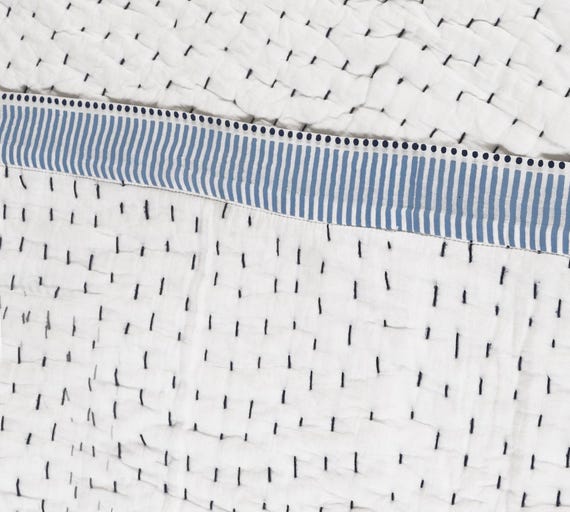 Reversible Jaipuri Kantha Quilt: Handmade Indian Cotton Batting Quilt