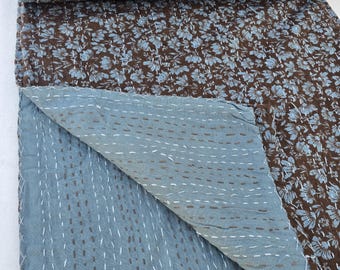 Handgjord Kanta-täcke, filt med blocktryck, sängkläder, vintage-täcke, vackert täcke som har den perfekta vintage-looken