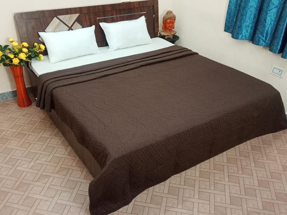 Brown Indian Batting Quilt Handmade Jaipuri Razai Soft Cotton Kantha Quilt Queen Size Bedding Blanket For Home jaipur Warmth Quilting Quilt