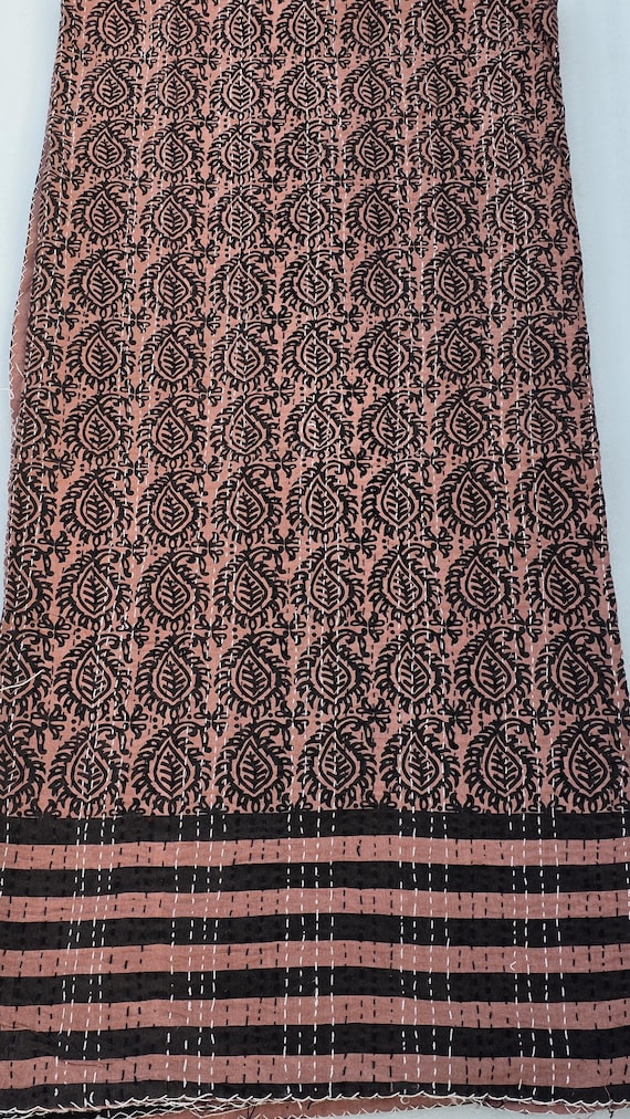 Floral Hand Block Print Kantha Quilt - Lightweight Cotton Coverlet