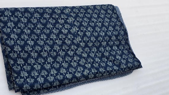 Floral Hand Block Print Kantha Quilt - Lightweight Cotton Coverlet