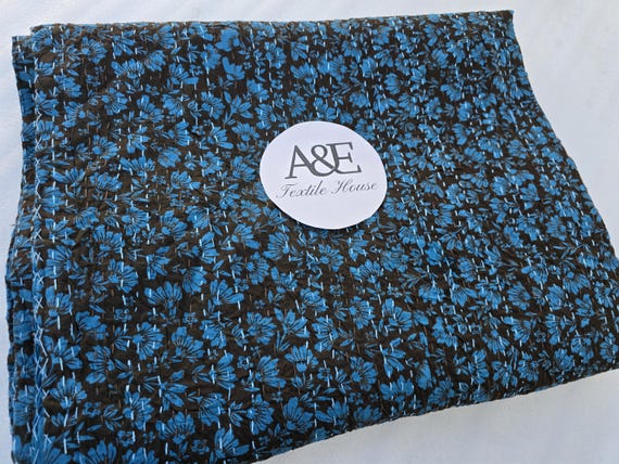Blue Floral Handmade Kantha Quilt, Vintage Floral Block Print Bedding Vintage Bedding Quilt Gorgeous quilt that has the perfect vintage look