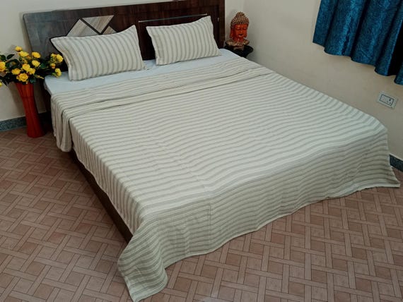 Premium Bed Decor Blankets, Indian Reversible Quilt, Handmade Jaipuri Razai, Soft Cotton Kantha Quilt, Queen Size Bedding Blanket For Home