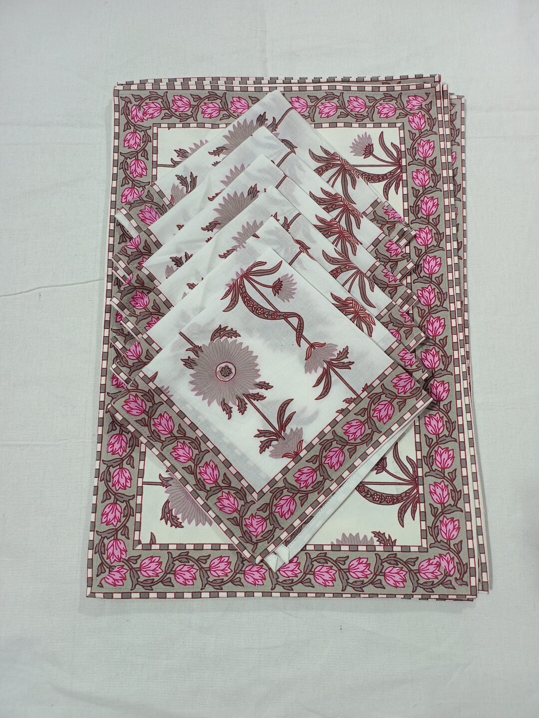 Hand Block Printed Cotton Table Mat & Napkin Set - Etsy