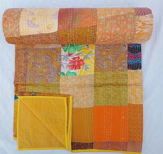 Assorted Patchwork Kantha Quilt Quilt Handmade Vintage Quilts Assorted Vintage style vintage design Handblock Print  Mixed Hippie Quilt