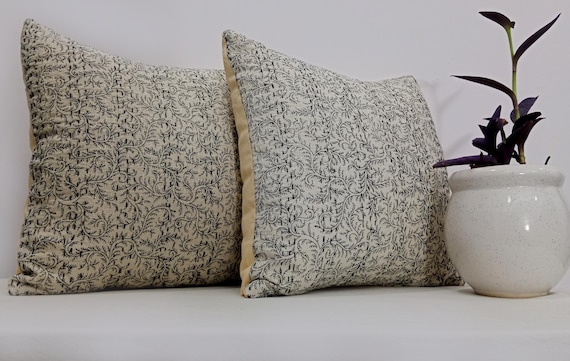Premium Pillows Cushion Cover Customize Size Shames Pillows, Hand block Print  Handmade Kantha Work Hand stitched Pillow, Boho Pillowcase