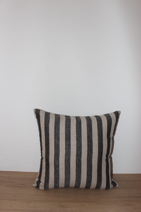 Handblock Linen Cushion Cover: Striped Throw Pillow (18x18 inches)