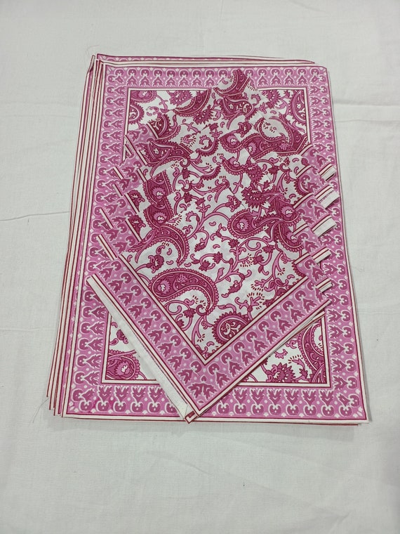 Premium Hand Block Printed Rectangle Table Cover Matching Table Runner With Napkins for 6 Seater Dinning Table Cloth Mat Set, Christmas Gift