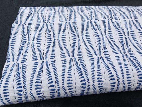 Hand made india print blue and white king size sheets/ quiltst Kantha Quilt Blue Bedspread full Queen king size cotton blanket kantha blue