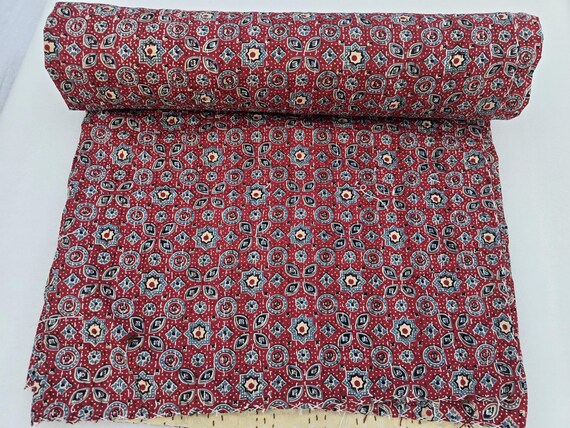 Kantha Quilt Bedding Hand Block Print Floral Blanket Indian Natural Color, Hand-Stitched Rural Kantha Bedding, Ethnic Home Décor Style