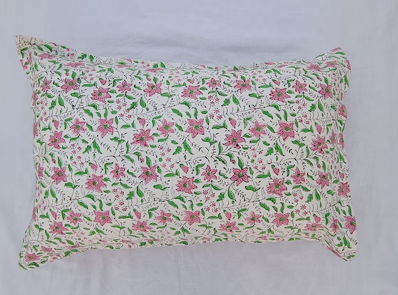 2 Pieces Beautiful Handblock print Floral Print Pillow Covers Cotton Fabric 18x28 Inches Size Natural Colour