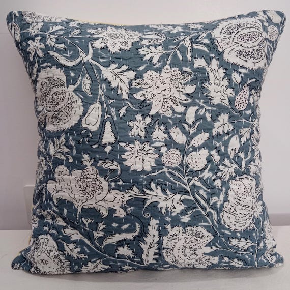Floral Pattern Kantha Quilt Queen Handmade Indian Bedspread | Quilted Cotton Sofa Cover | Kantha Quilt for Bed or Sofa Cover Handmade quilt