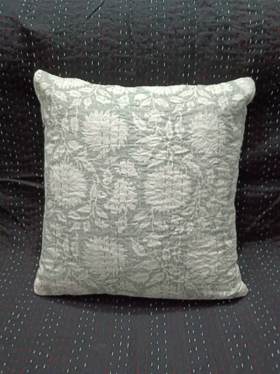 Premium Grey Pillow Cover Customize Size Shames Pillows Hand block Print  Handmade Hand Stitched Pillow 1 Pieces, Boho Pillowcase Home Decor