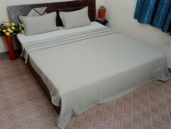 Premium Bed Decor Blankets, Indian Reversible Quilt, Handmade Jaipuri Razai, Soft Cotton Kantha Quilt, Queen Size Bedding Blanket For Home