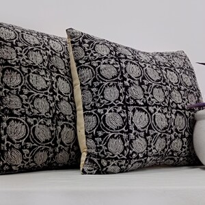 Hand Block Print Pillow Cover: Handmade Kantha Stitched Cotton Cushion