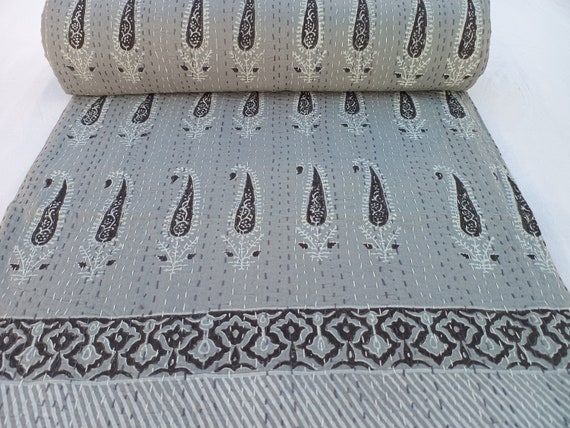Handmade cotton kantha quilt Floral print kantha quilt