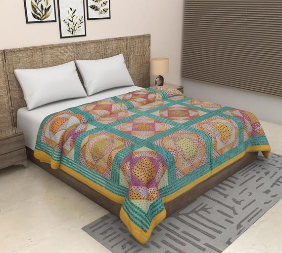 Old Vintage Silk Brocade Bedding Bedspread Patchwork Cotton Bedspread Queen Size Quilt Cover