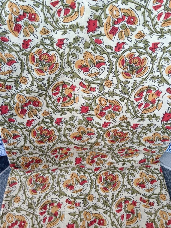Hand Blocked Cotton Fabric | Lightweight Printed Upholstery Fabric | Soft Cotton for Kid's Crafting & Preppy Room Decor DIY Sewing Material